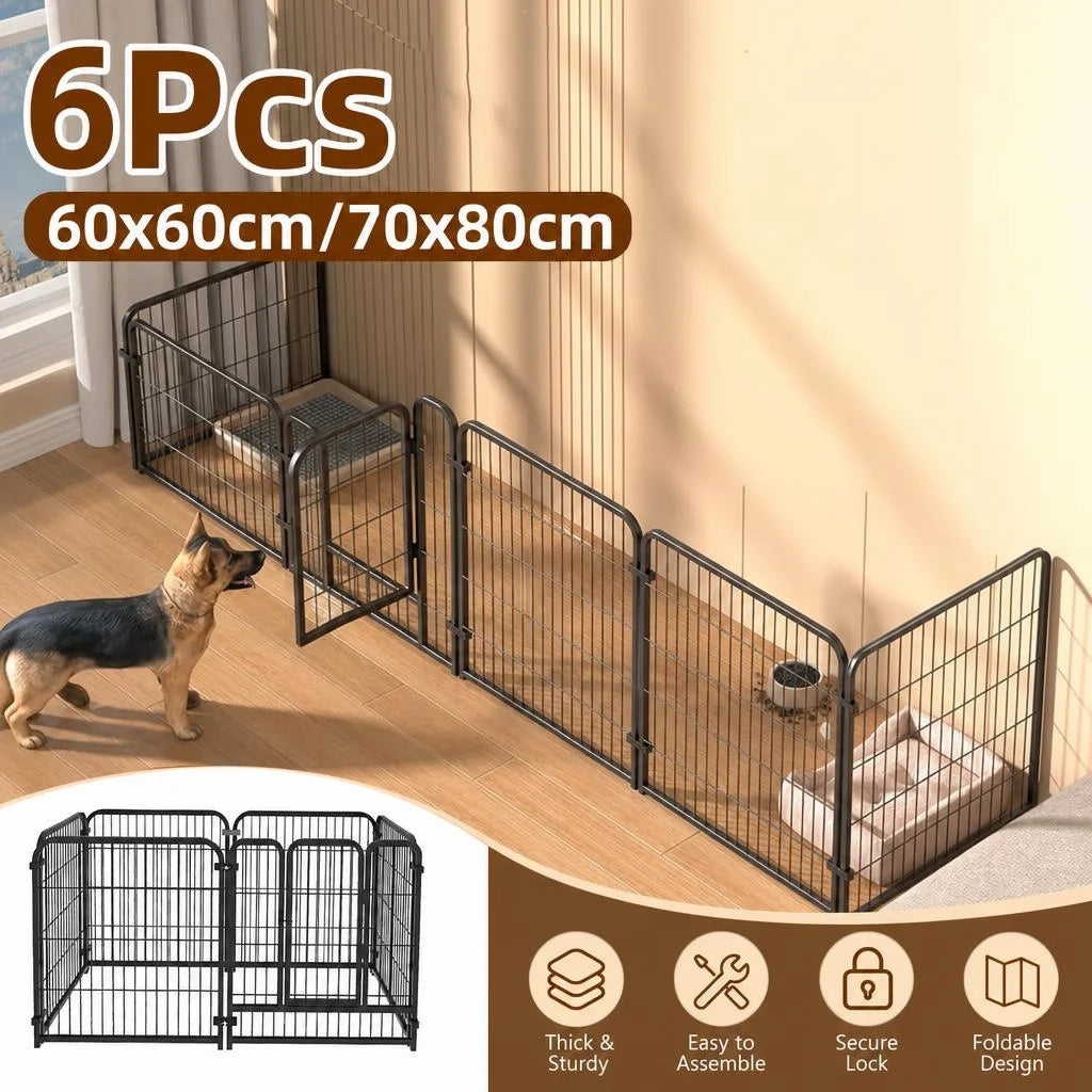 Stainless Steel 6-Panel Dog Fence Playpen, Heavy Duty Enclosure