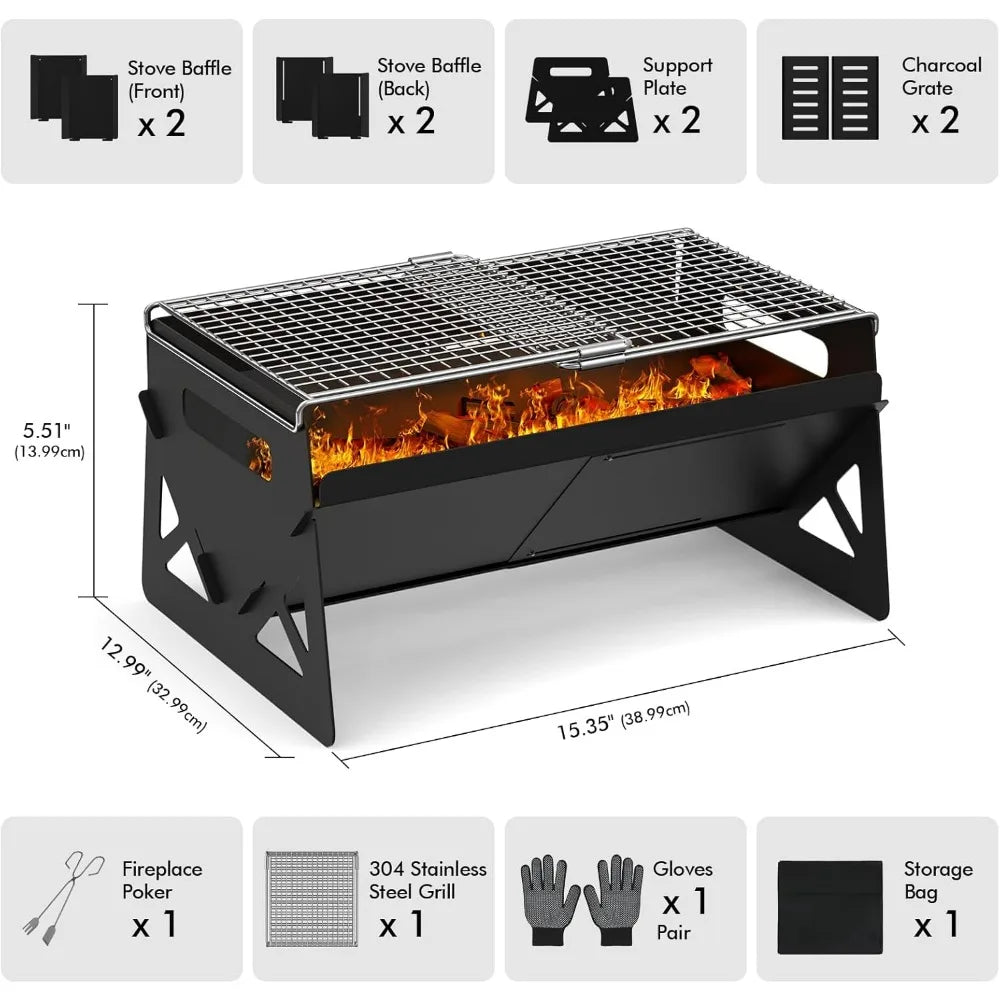 XIUWO Folding Portable Charcoal Grill For Outdoor Camping Cooking