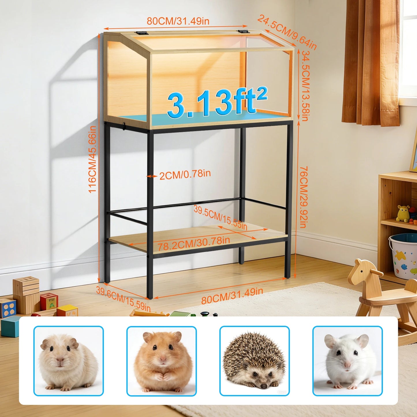 Solid Wooden Hamster Cage With Built In LED Lighting