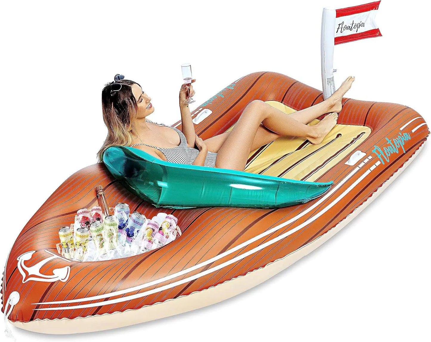 Giant Boat Pool Float With Cooler For Two Handles Tow Point