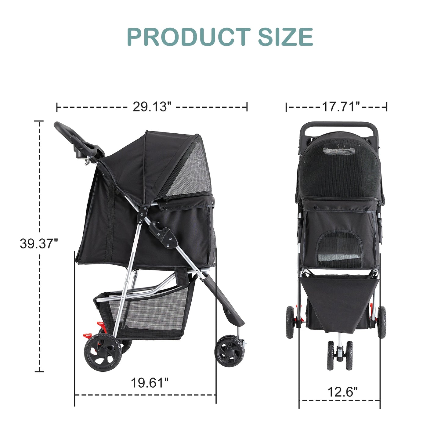 3 Wheel Foldable Pet Stroller For Small Dogs And Cats With Mesh
