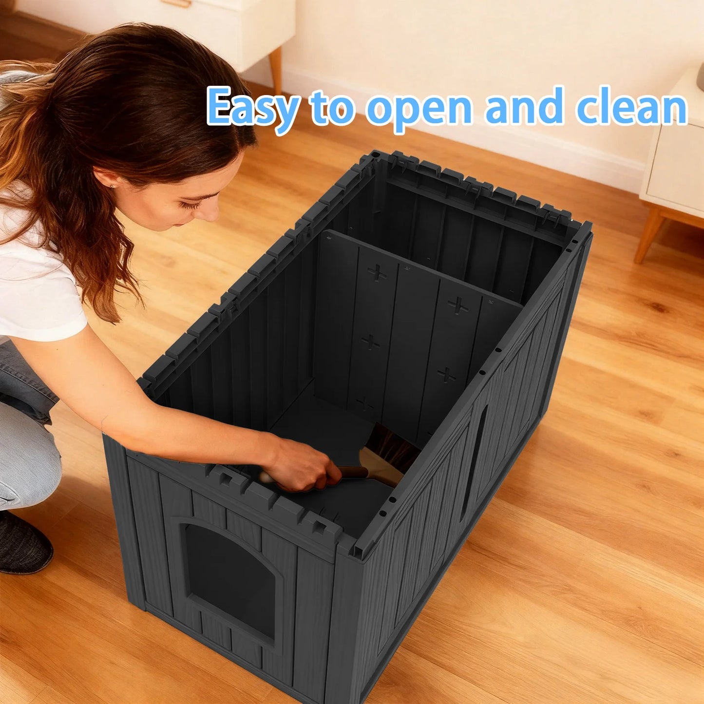 Hidden Resin Cat House With Double Doors Weatherproof Pet Shelter