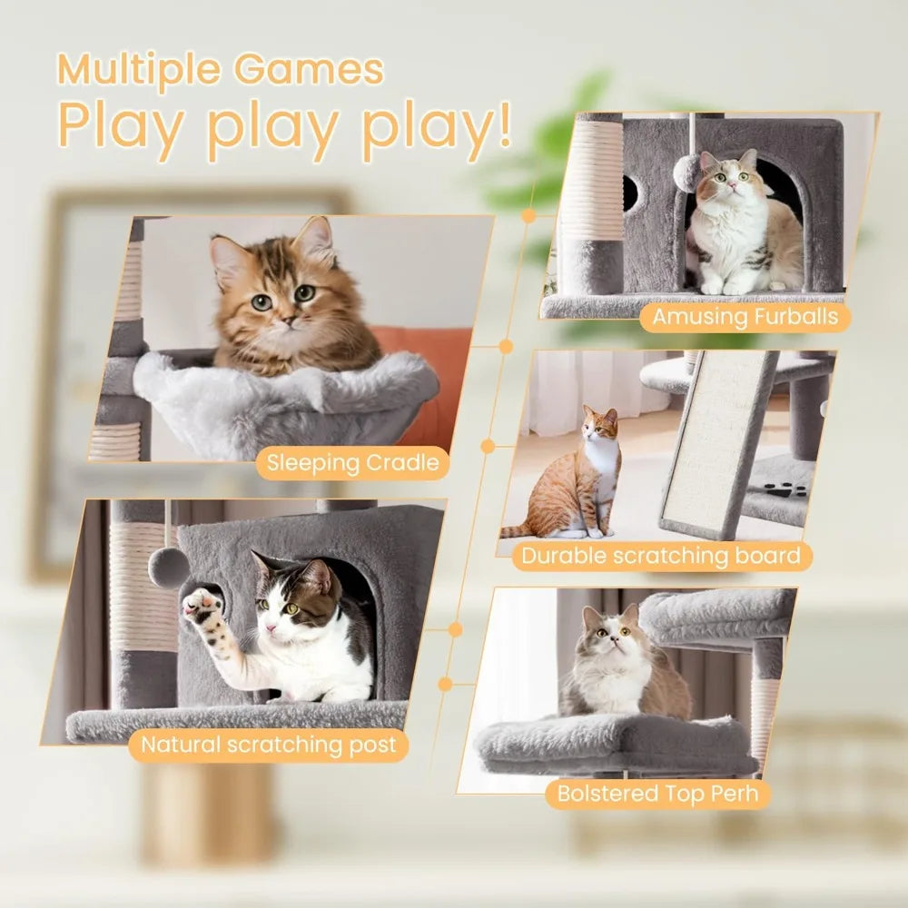 Large Cat Tree For Big Cats, Multi-Level Tower With Condo And Scratching Posts