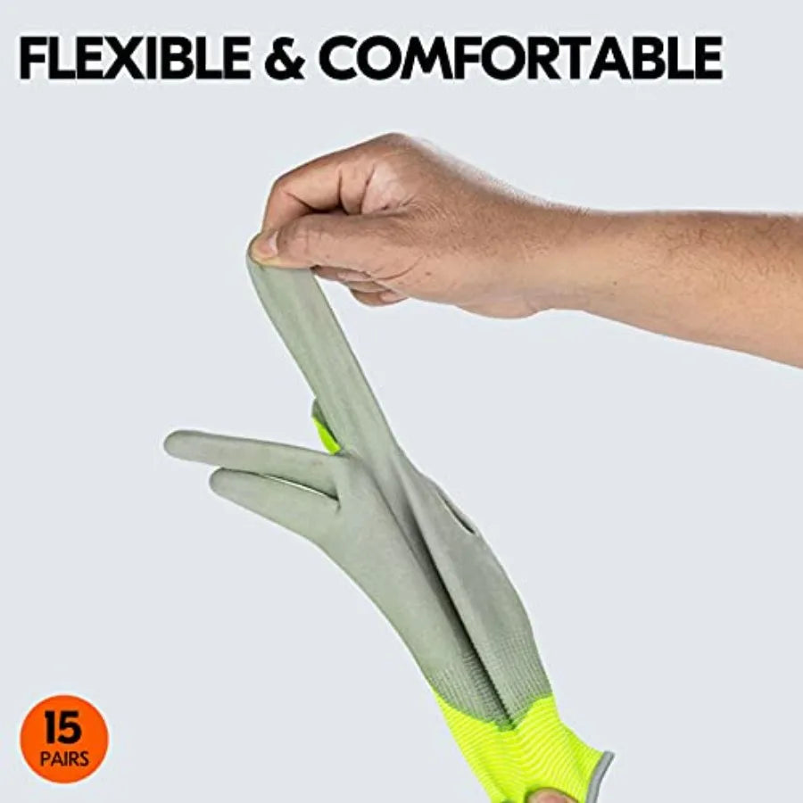 SHXI CN 15-Pair PU Coated Latex Free Gardening Work Gloves