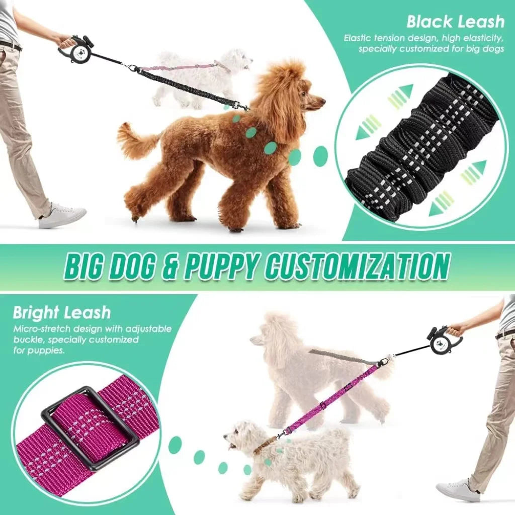 DCLOUD Double Dog Leash Attachment With Shock Absorbing Bungee
