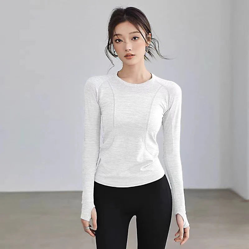 Women's Seamless Round Neck Yoga Top Long Sleeve Nylon Elastane
