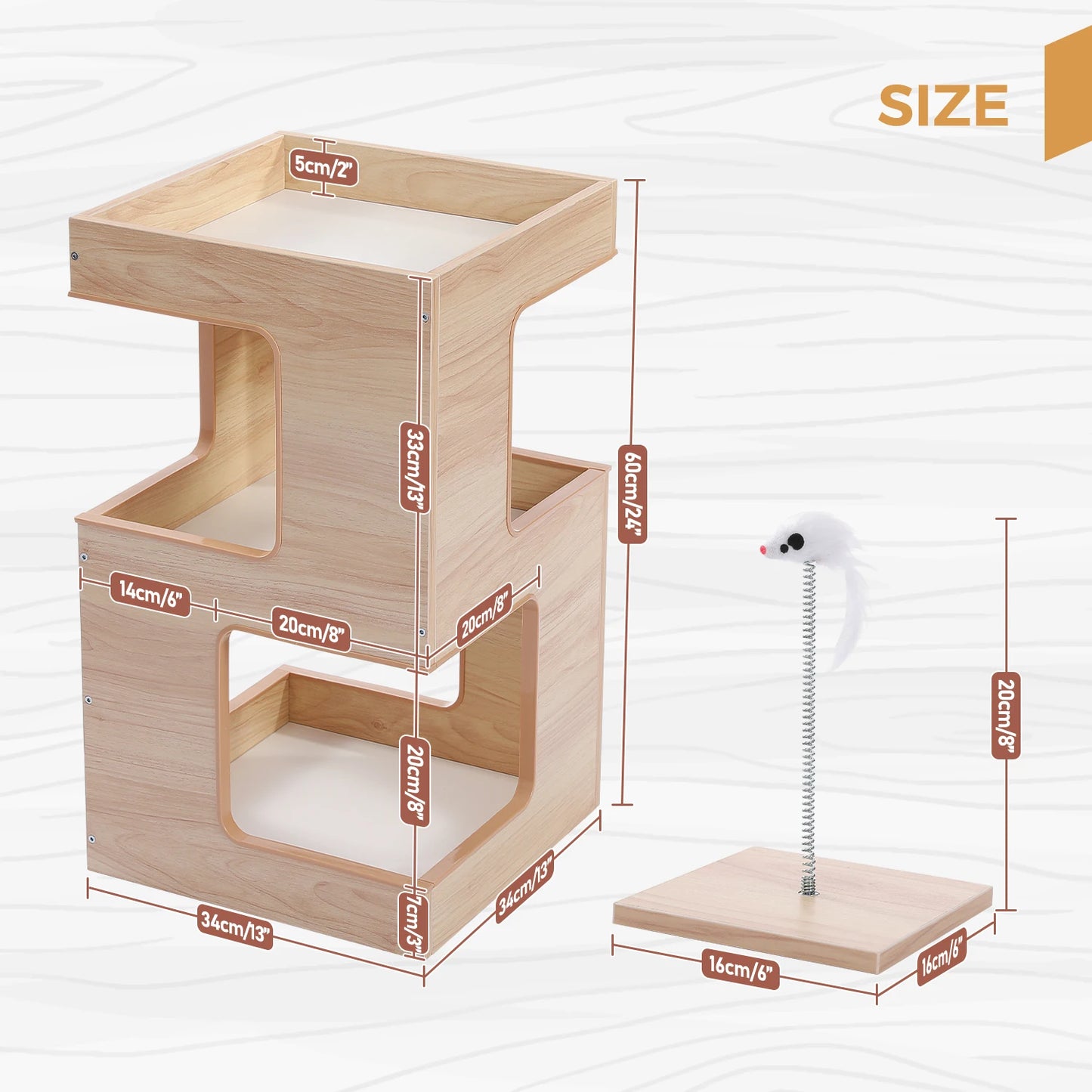 PAWZ Road Wood Cat Condo With Removable Mats Scratching Pad