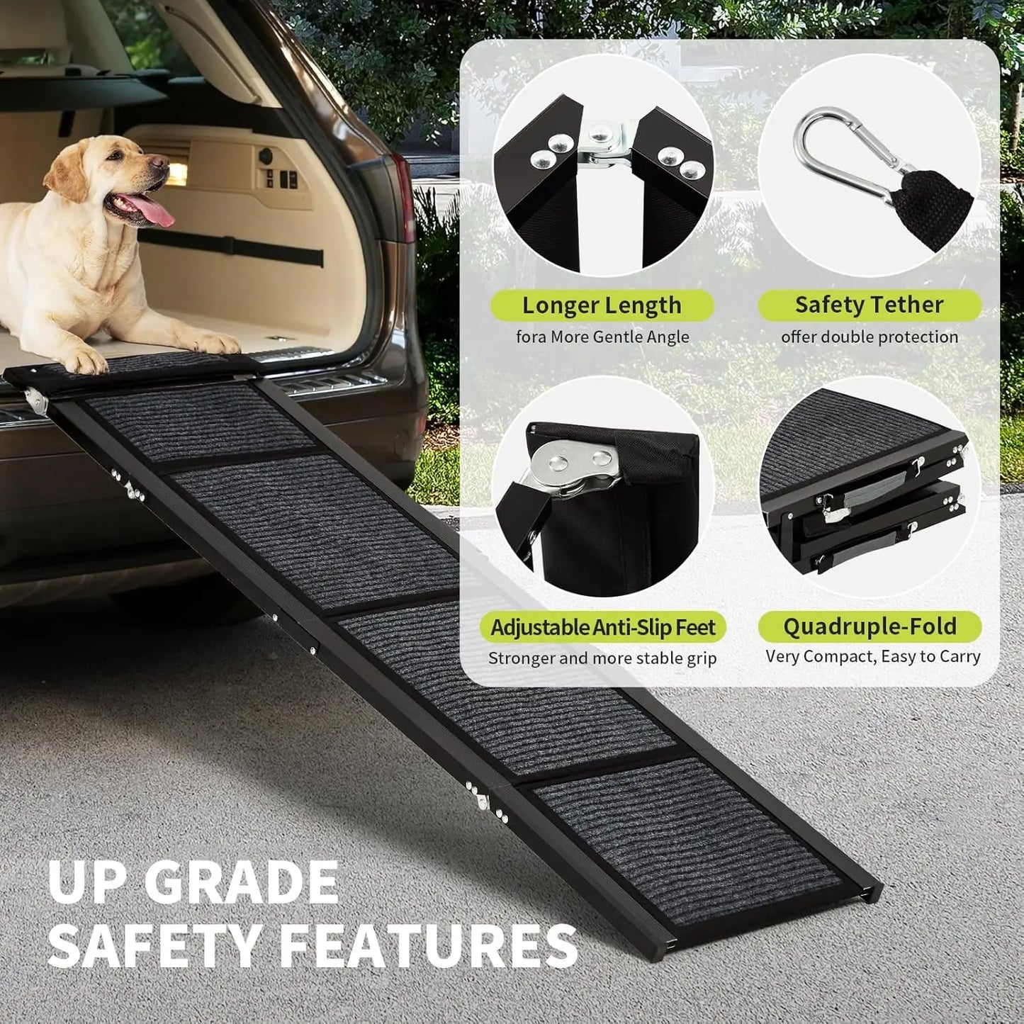 HiMISS Upgraded Folding Dog Ramp For Cars With Non Slip Surface 250 Lb
