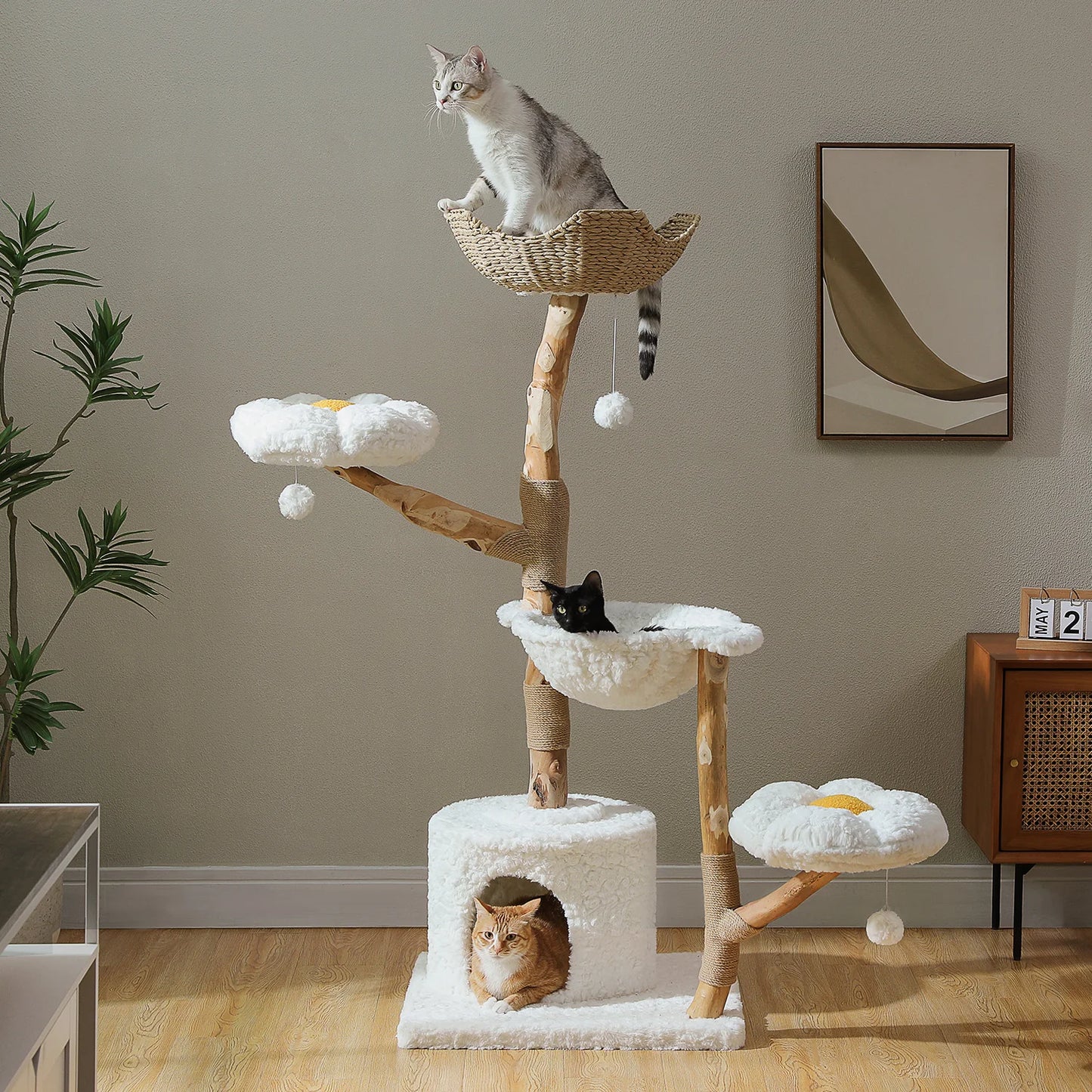 PAWZ Road Cat Tree Tower With Sisal Post Wicker Bed And Condo