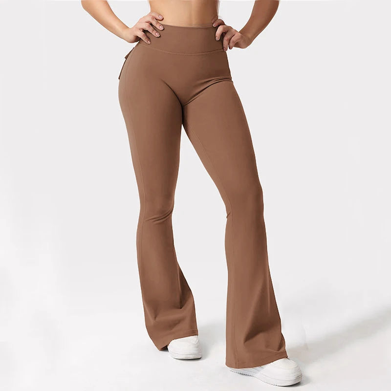 Women's Yoga Flare Trousers With Pockets For Gym And Outdoors