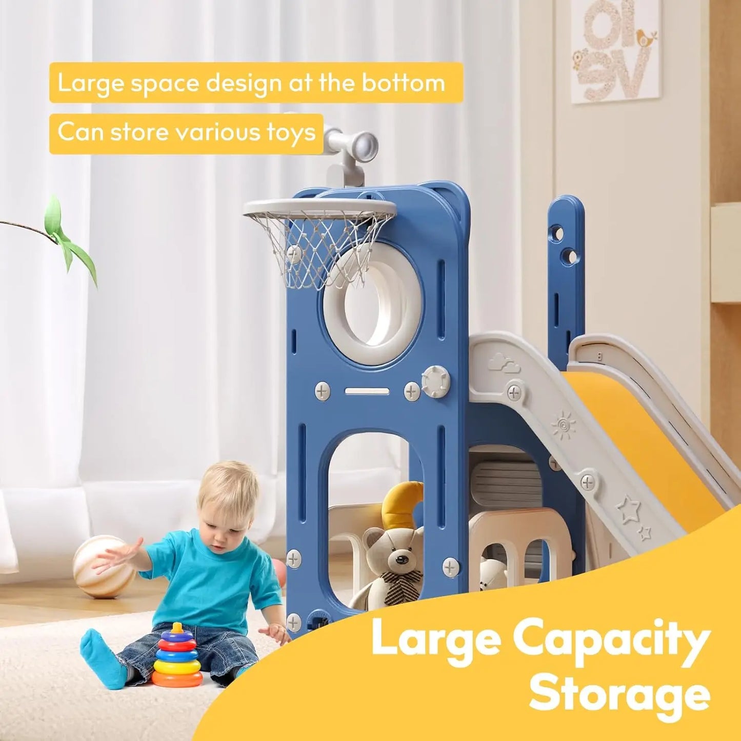 6-In-1 Kids Playset With Slide Hoop And Ring Toss Set