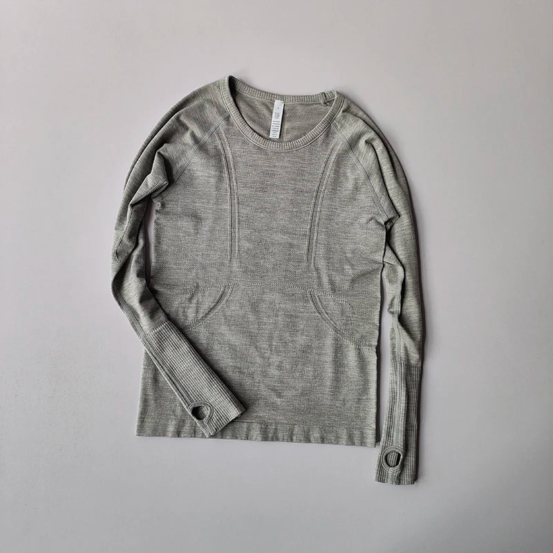 Women's Seamless Round Neck Yoga Top Long Sleeve Nylon Elastane