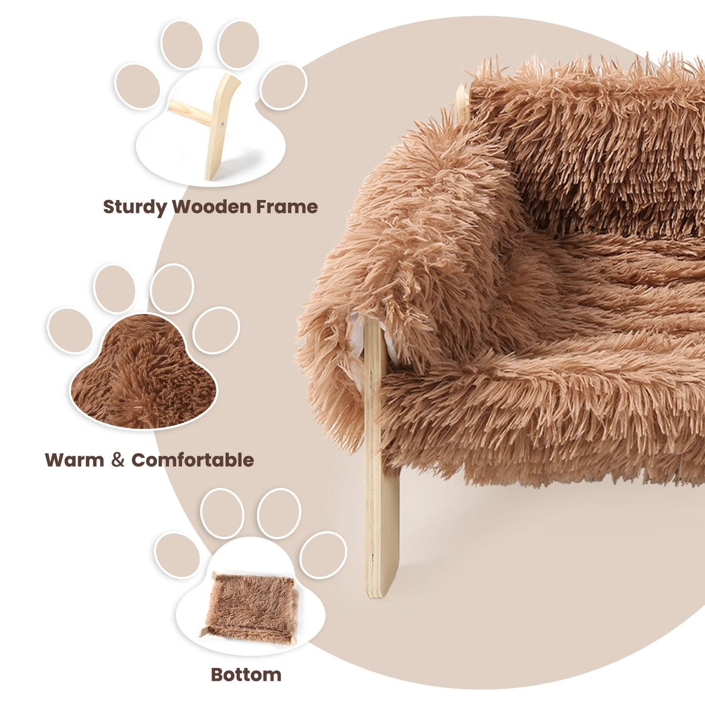 Raised Plush Cat Bed With Sturdy Wooden Legs For Cats