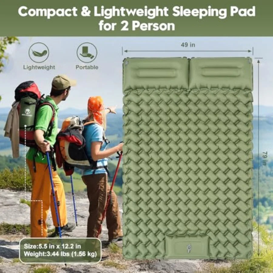 Double Sleeping Pad For Camping Inflatable 2 Person With Pillow Pump