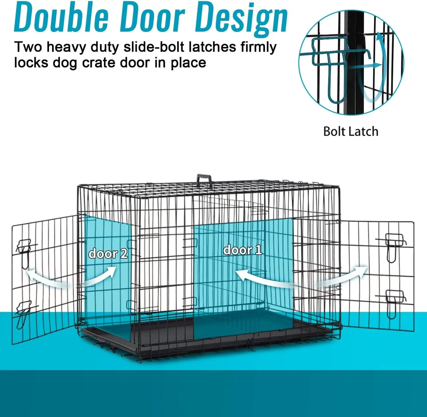 Folding Metal Dog Crate With Double Doors And Tray