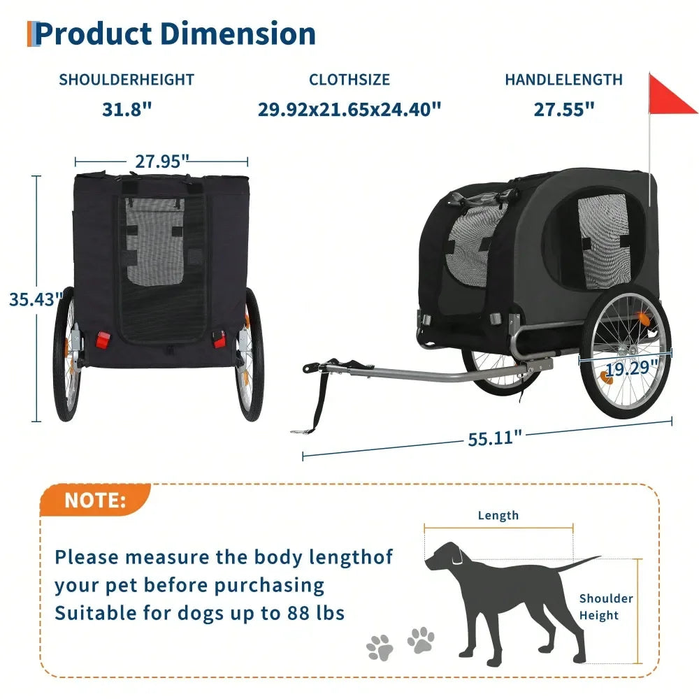 Dog Bike Trailer 2 in 1 Jogger Stroller Universal Hitch
