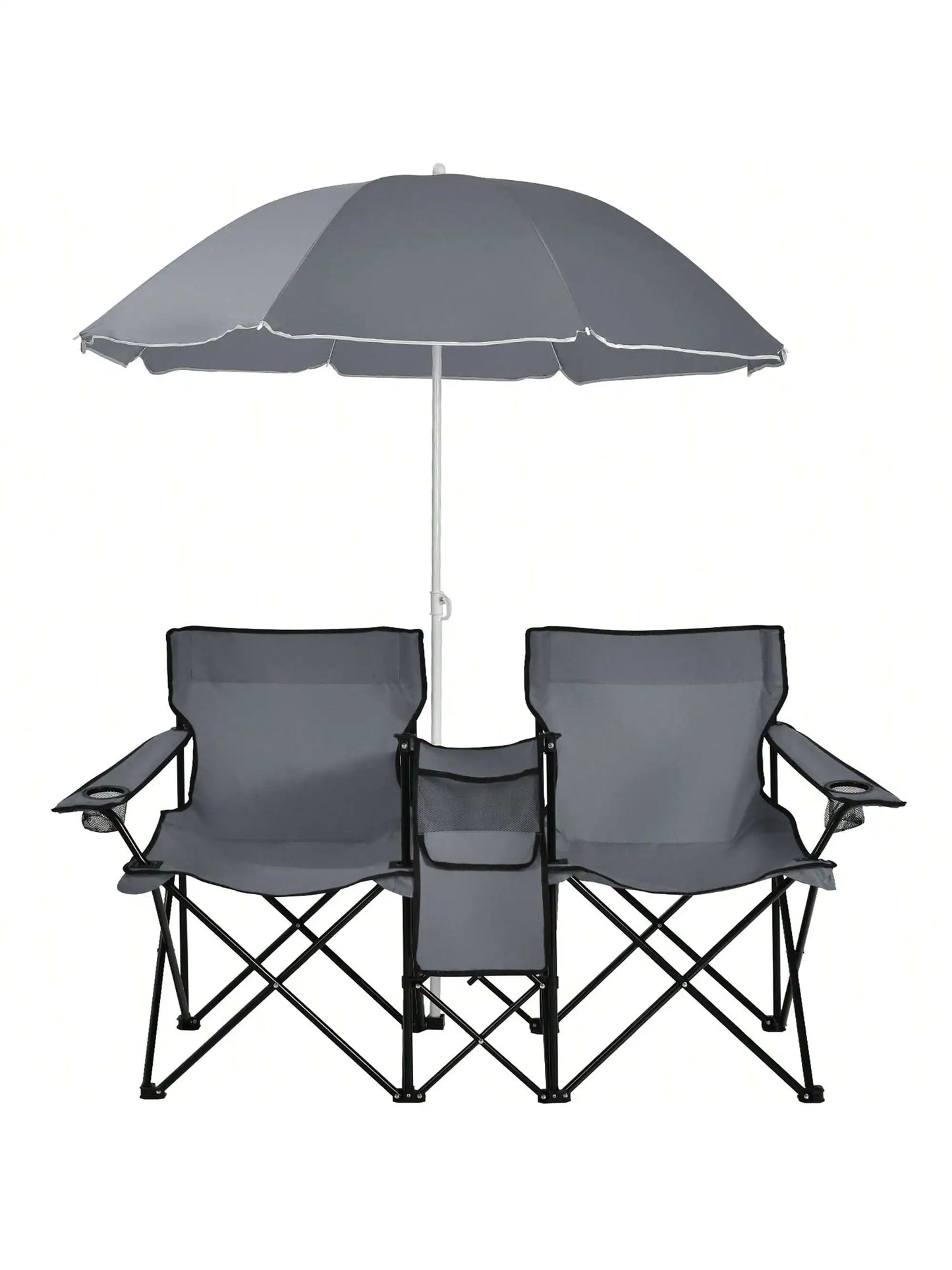 Folding Double Picnic Chair With Umbrella Table Cooler