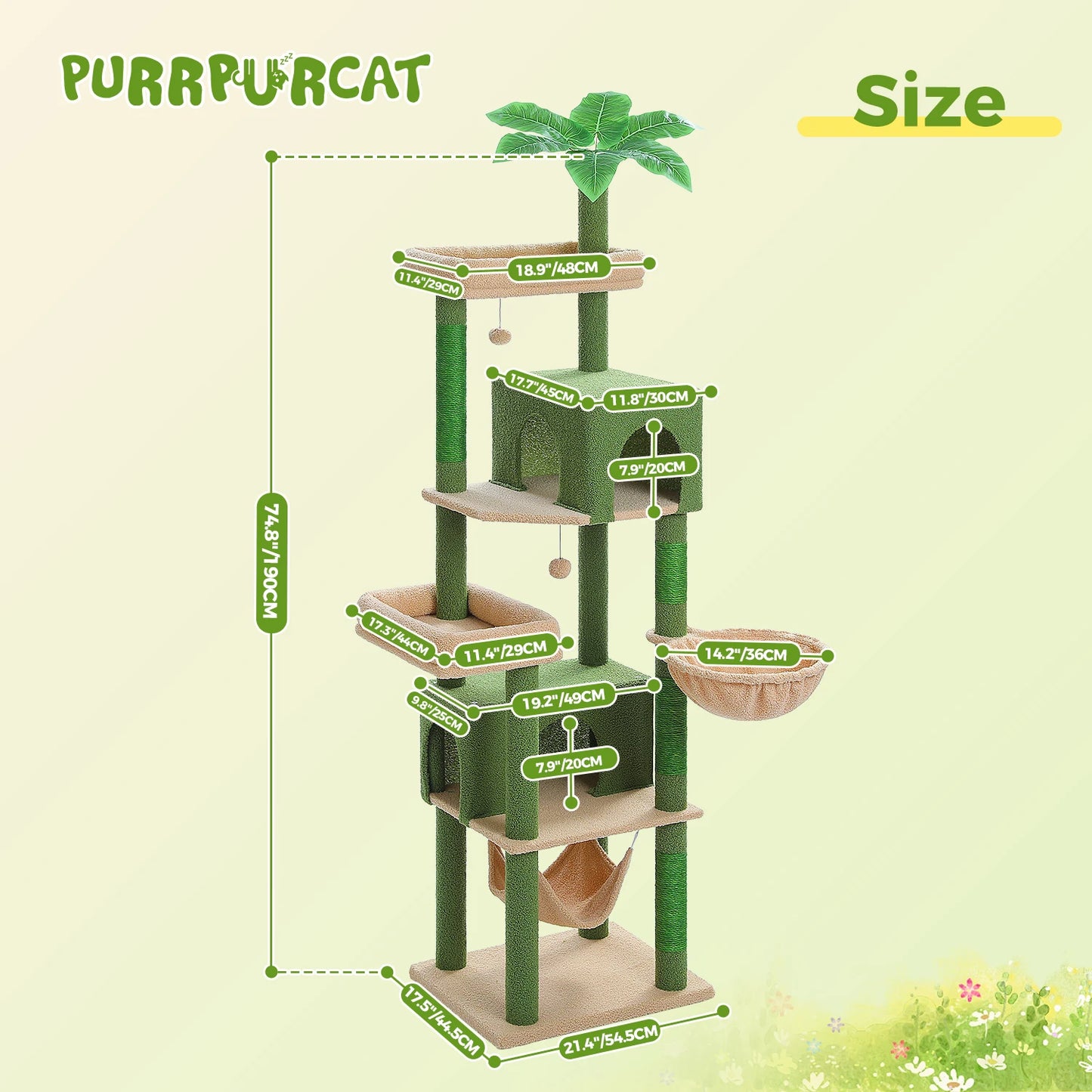PEQULTI Cat Tree Tower With Perches, Condos, Hammocks, Sisal