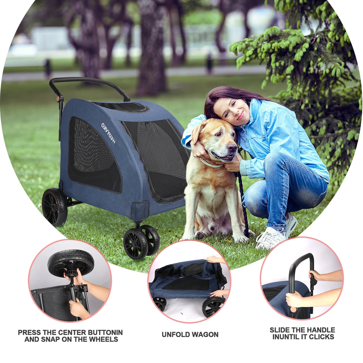 Heavy Duty Dog Stroller For Large Dogs Foldable With Ventilation