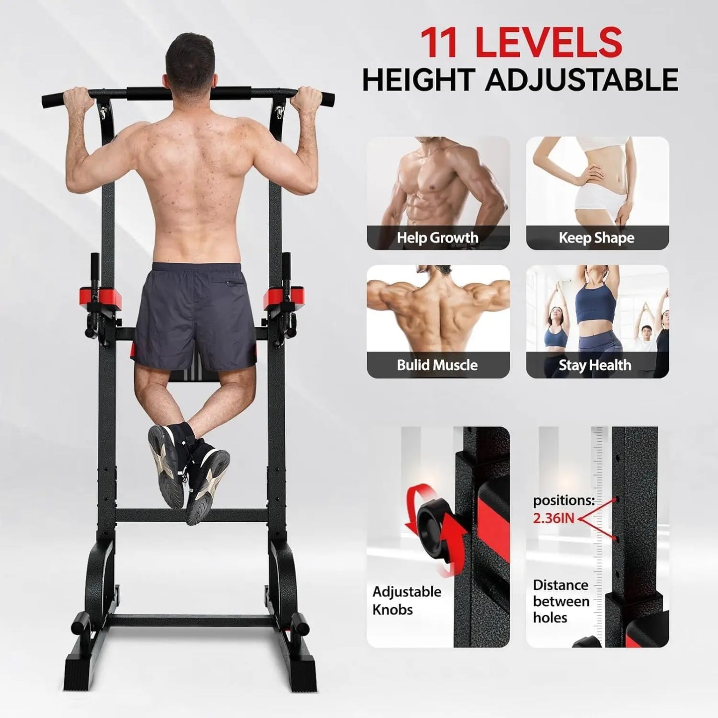 Power Tower Dip Station And Pull Up Bar With Adjustable Height Home Gym