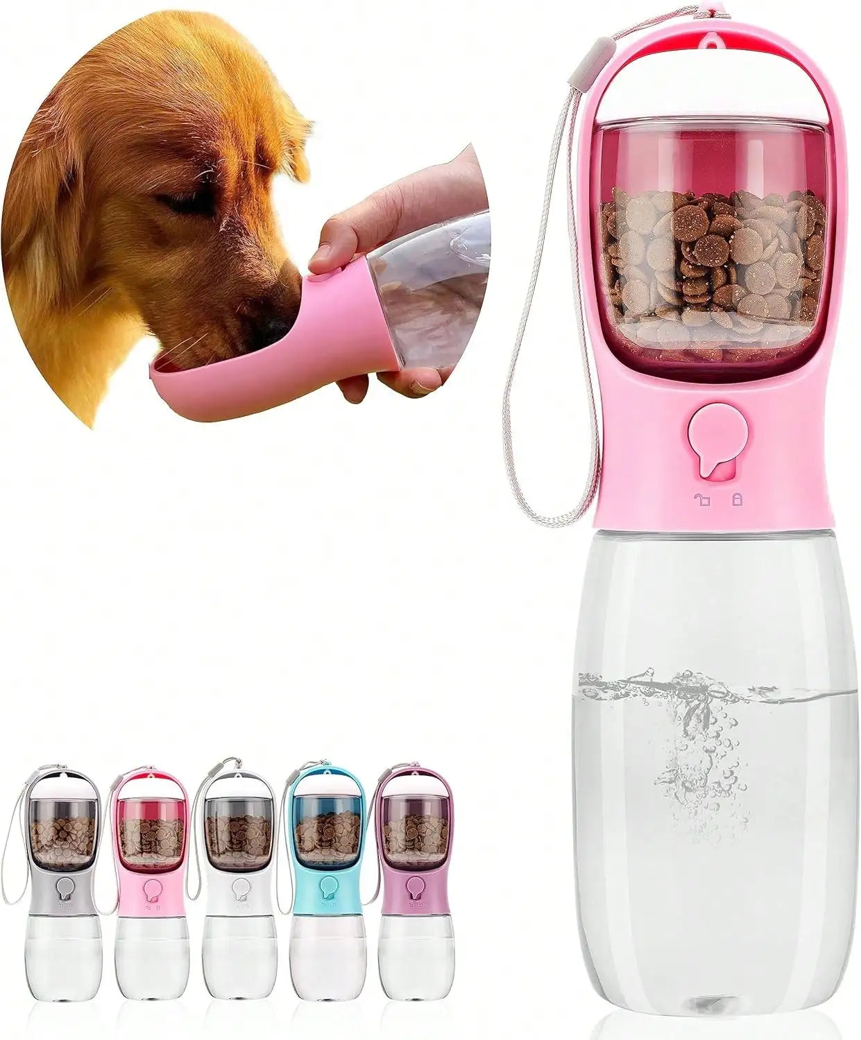 Portable Dog Water Bottle With Food Container Travel Dispenser