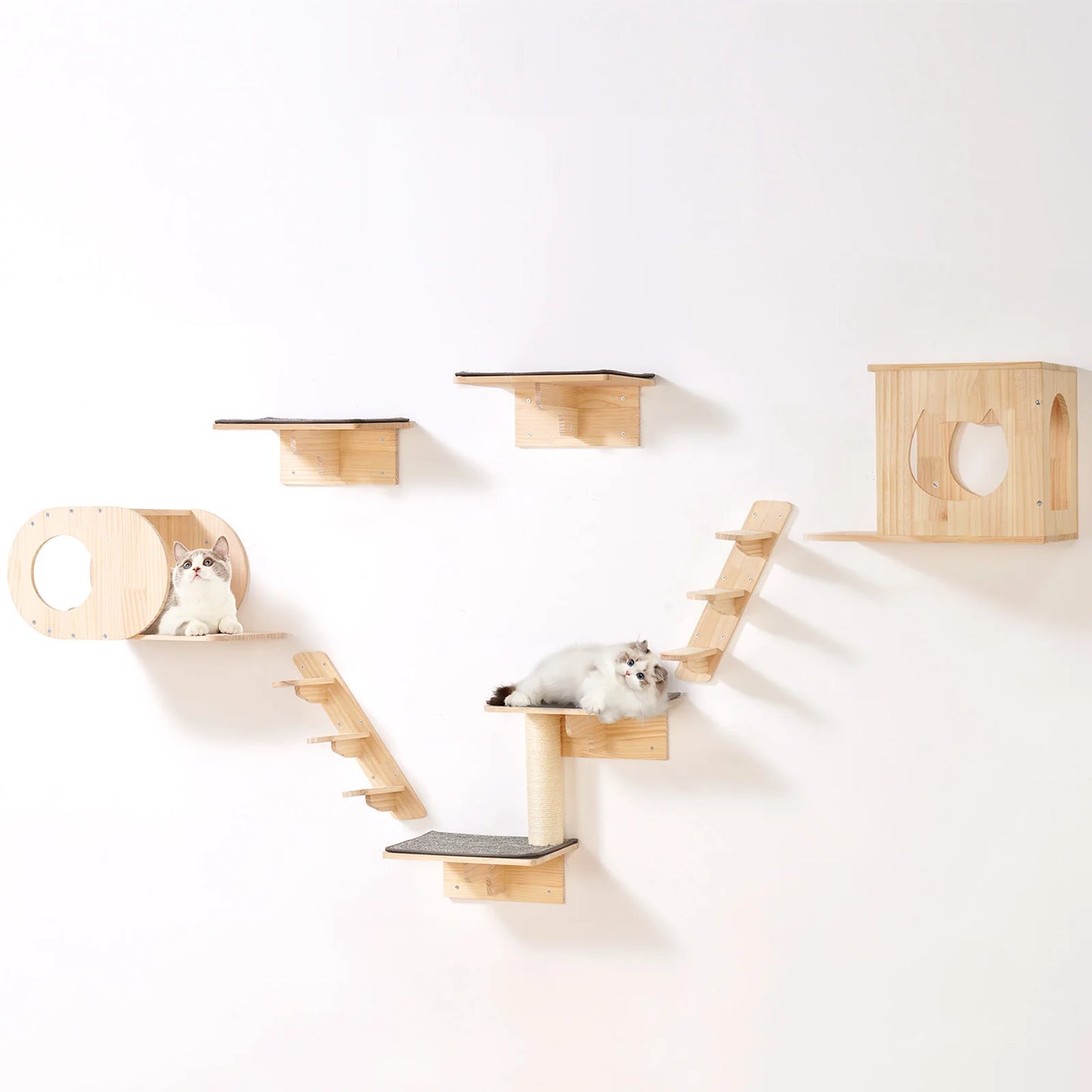 SucceBuy Wall Mounted Cat Shelves With Jumping Boards And Perches