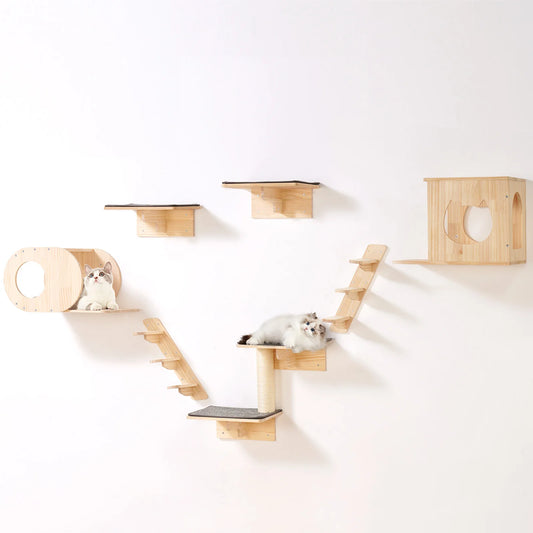 SucceBuy Wall Mounted Cat Shelves With Jumping Boards And Perches