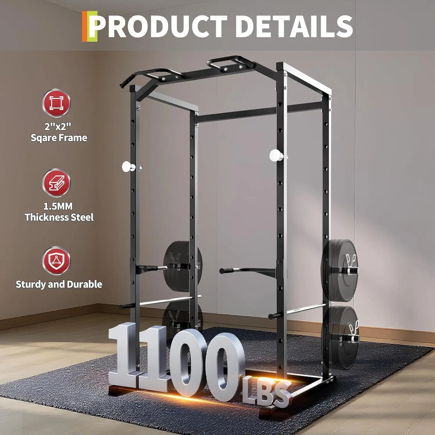 HiMISS Power Cage 1100 Lbs Multi-Functional Rack With Pull-Up Bar