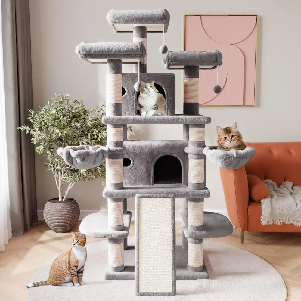 Large Cat Tree For Big Cats, Multi-Level Tower With Condo And Scratching Posts