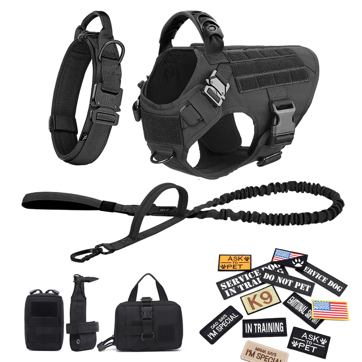 PETRAVEL Military Large Dog Harness Vest Set For Malinois Training