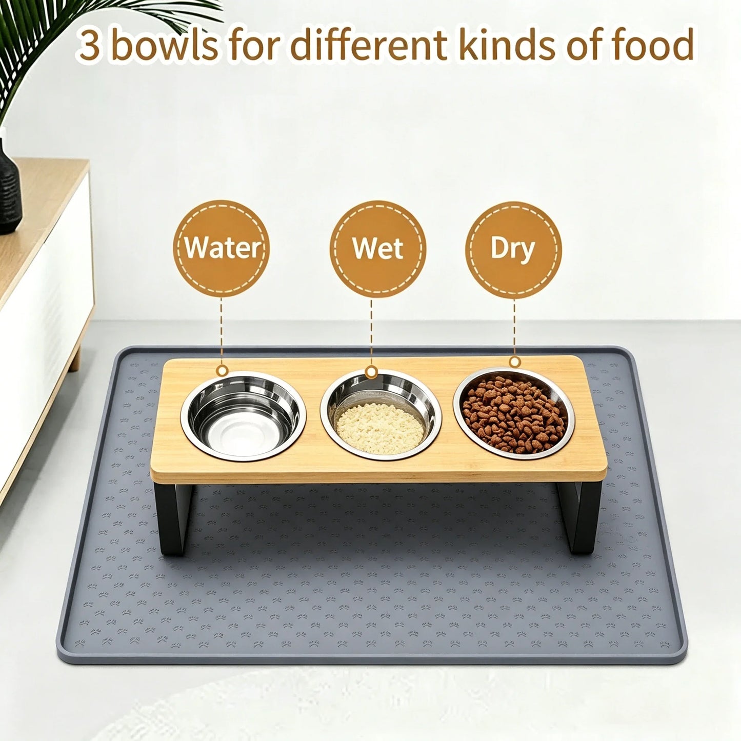 Elevated Cat Feeder With 15 Degree Tilt Bamboo Iron Stand