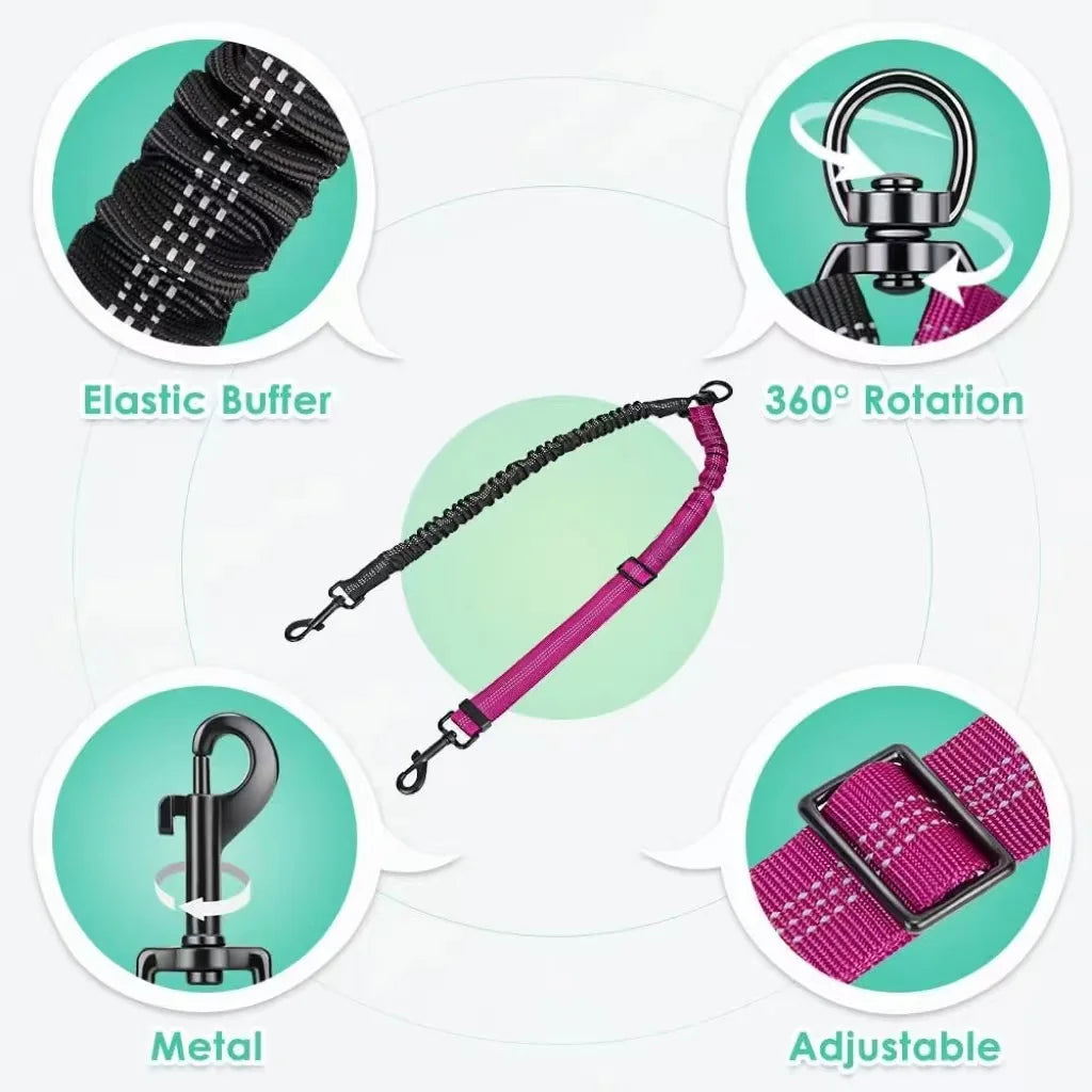 DCLOUD Double Dog Leash Attachment With Shock Absorbing Bungee