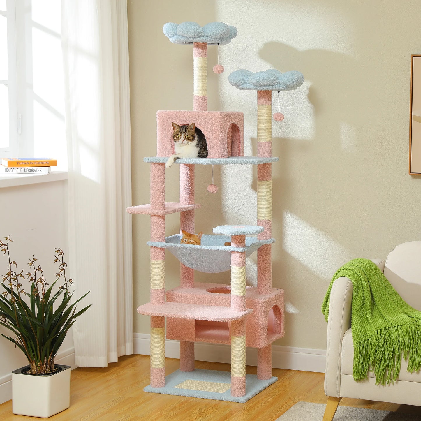 PETEPELA Cat Tree Tower For Indoor Cats With Sisal Scratching Posts And Hammock