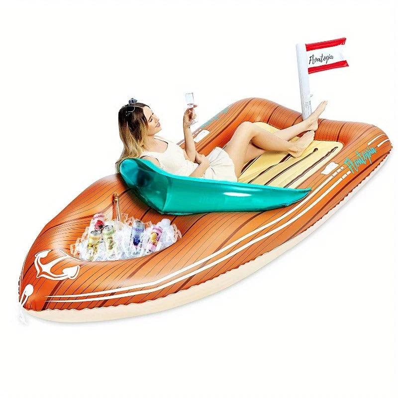 Giant Boat Pool Float With Cooler For Two Handles Tow Point
