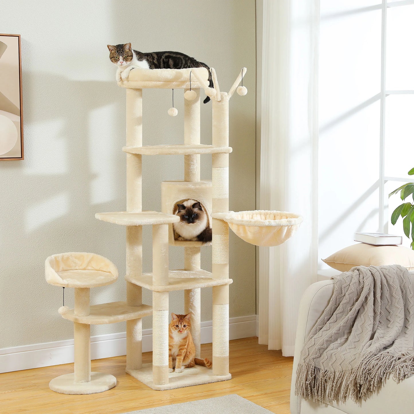 PEQULTI Multi Level Cat Tree With Scratching Posts And Hammock