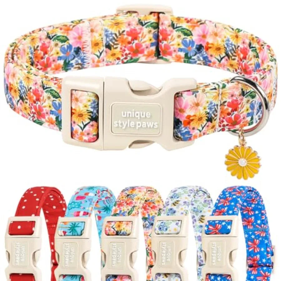Dog Collar With Coconut Tree Pendant And Plastic Buckle For Small To Large Dogs