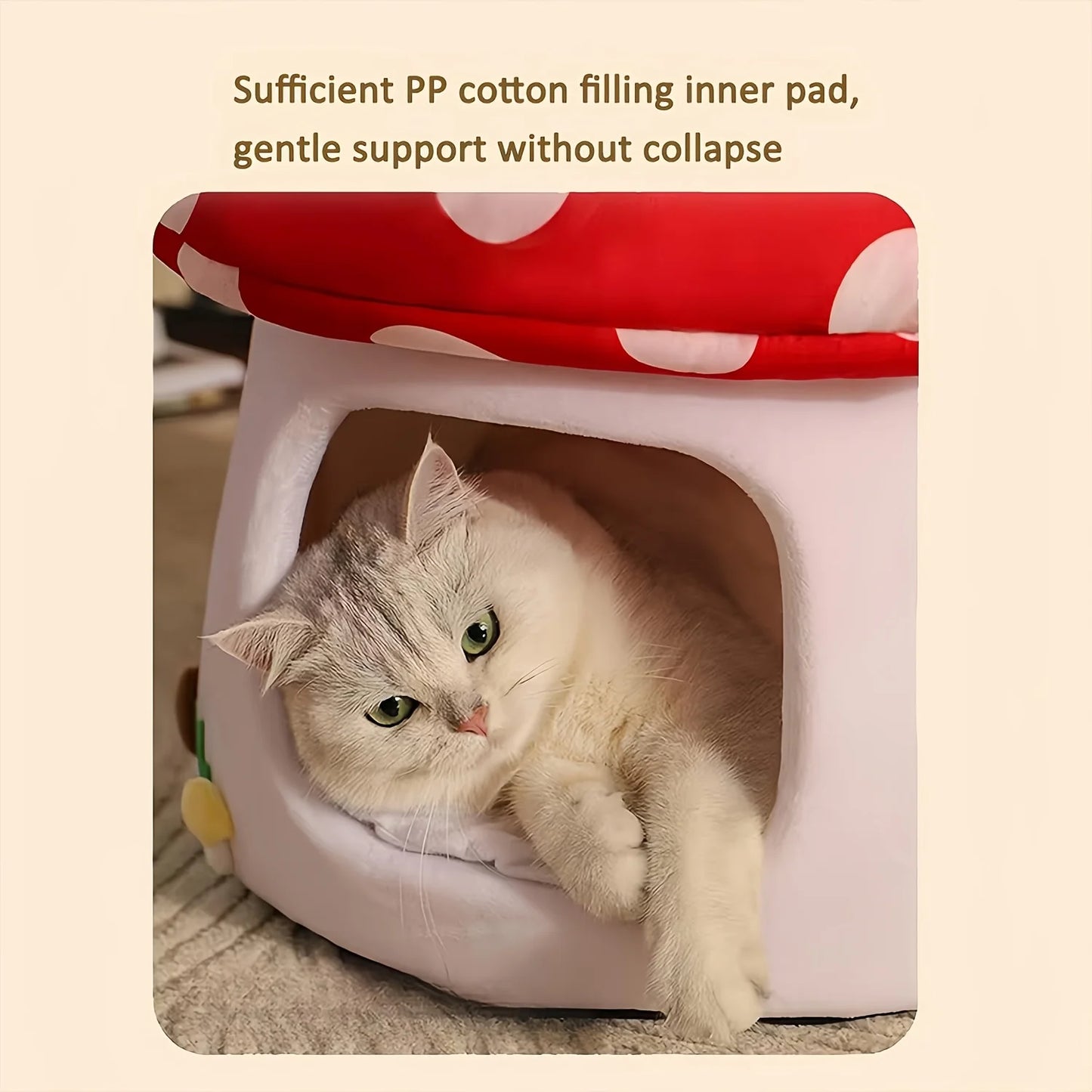 Mushroom Cat Bed Indoor Cat Cave With Removable Washable Cushion