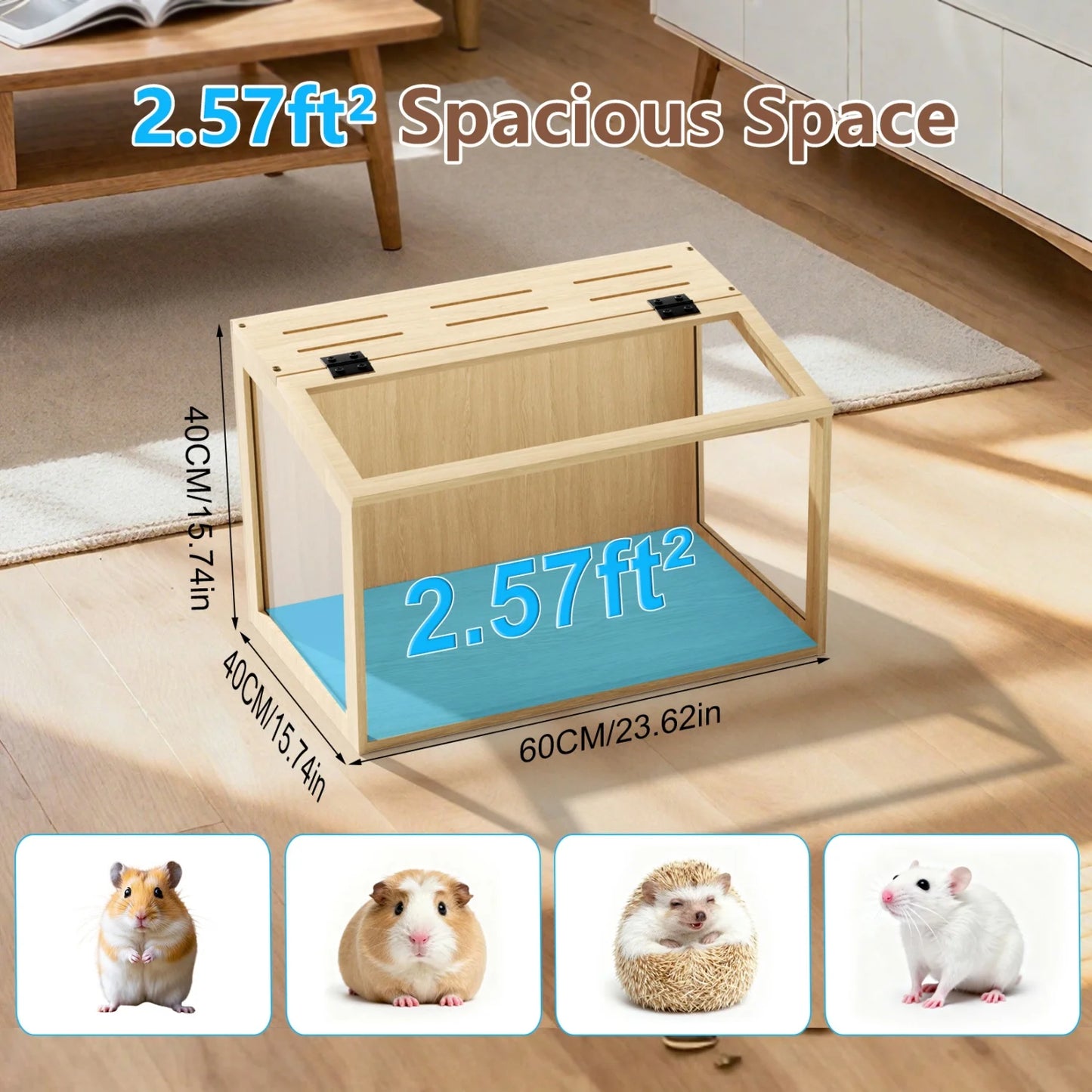 Wooden Hamster And Guinea Pig Cage With Chewproof Panels LED Light