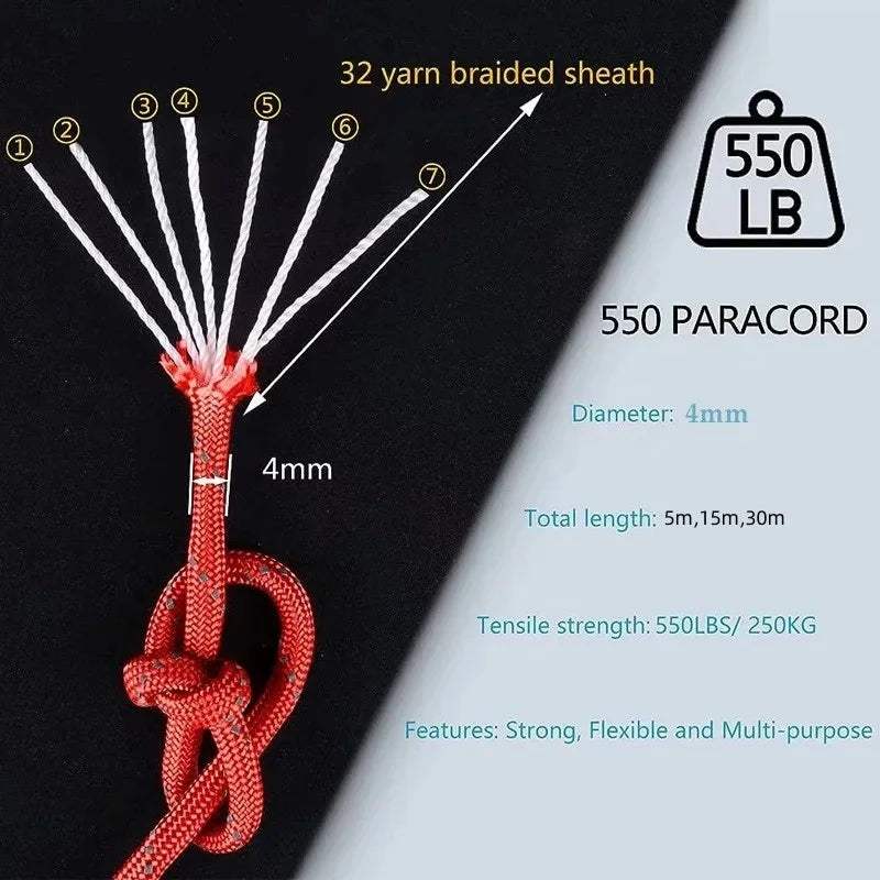 Noble Eagle Reflective Paracord 550 Military 7 Strand Rope Tactical Cord