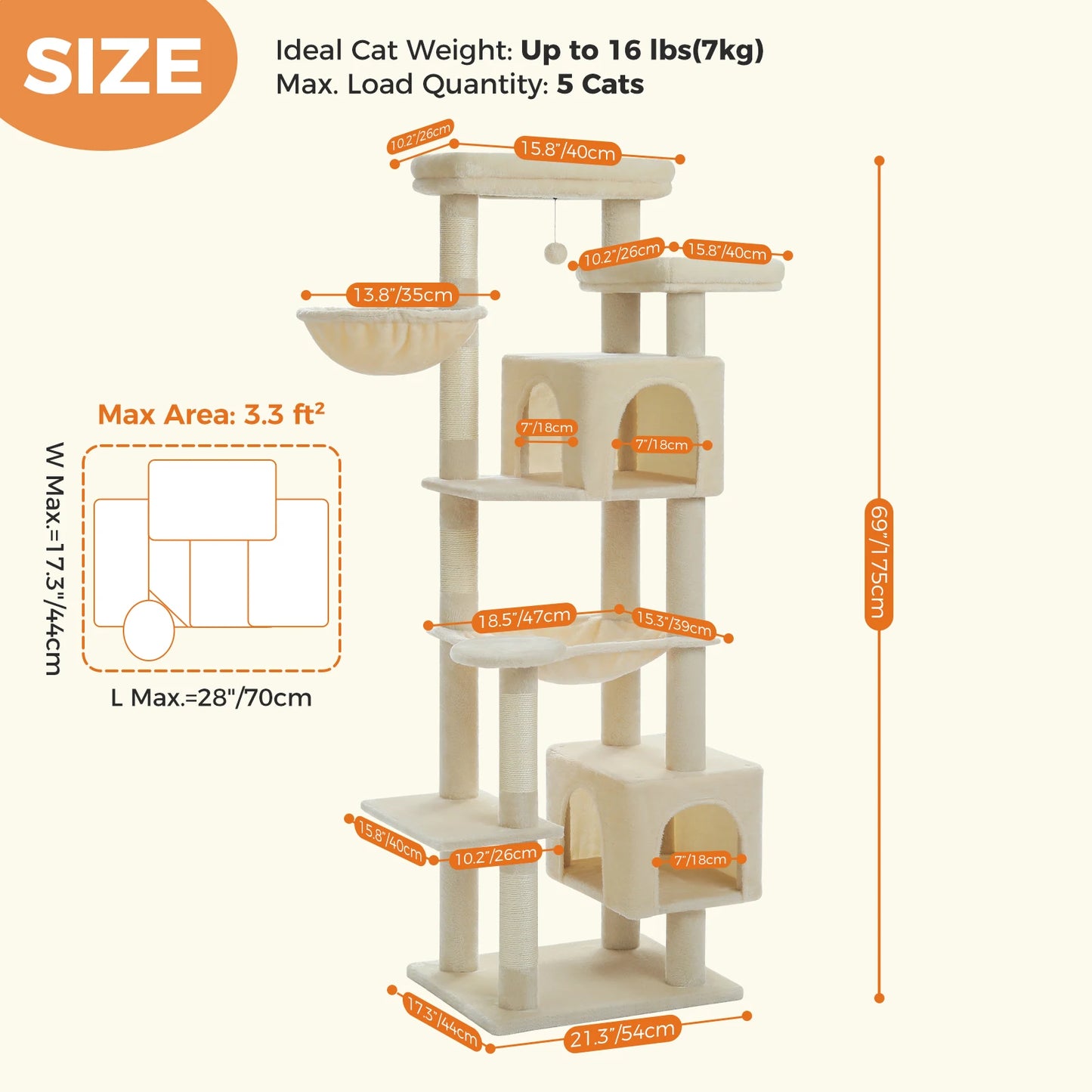 PAWZ Road Five Tier Indoor Cat Tree With Hammock And Scratching Posts