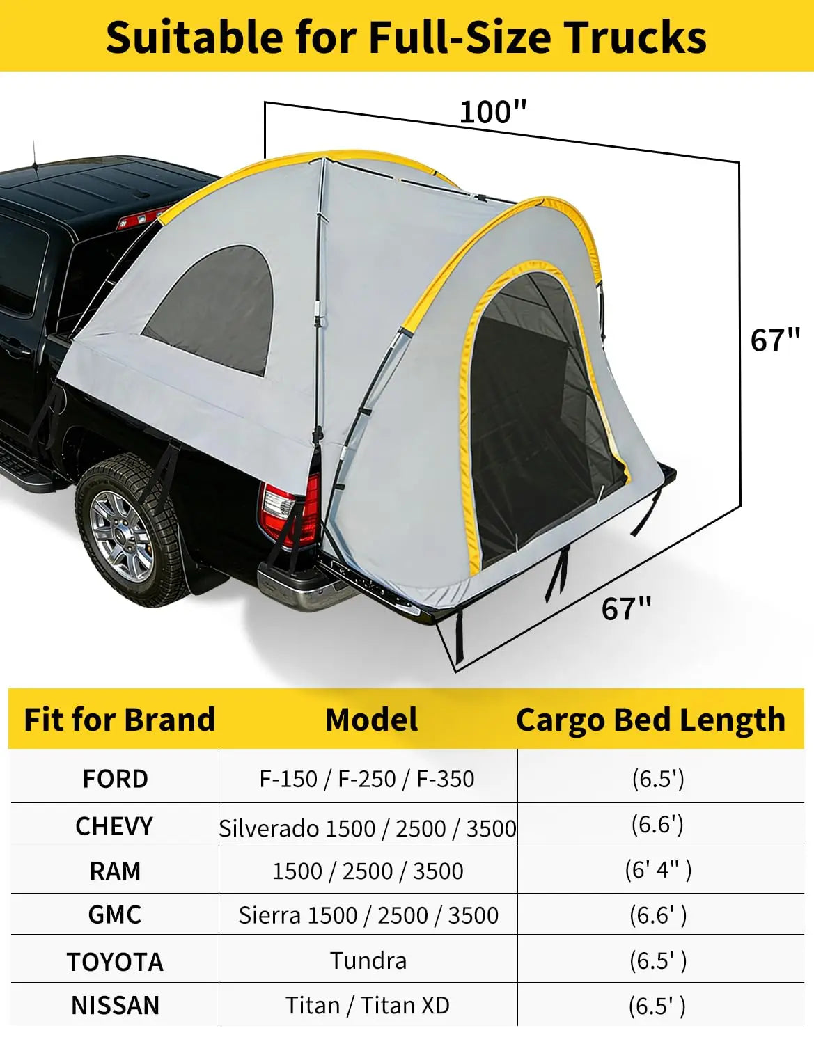 Waterproof Truck Bed Tent With Awning Compatible With Silverado F150