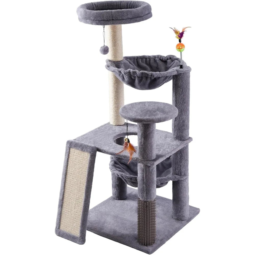 NBVCX Multi Level Cat Tree With Hammock Self Grooming Brush