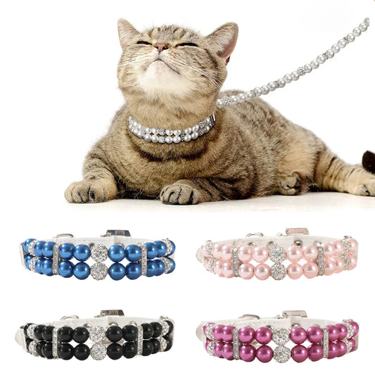 XLeiPet Luxury Pearl Sphynx Cat Adjustable Necklace Collar For Cats