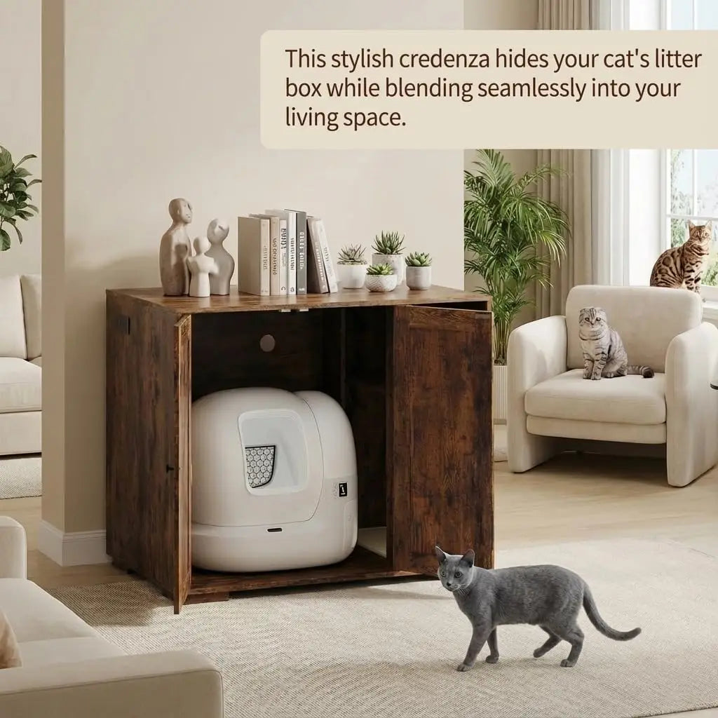 HiMISS Cat Litter Box Enclosure Cabinet With Builtin Power Outlet