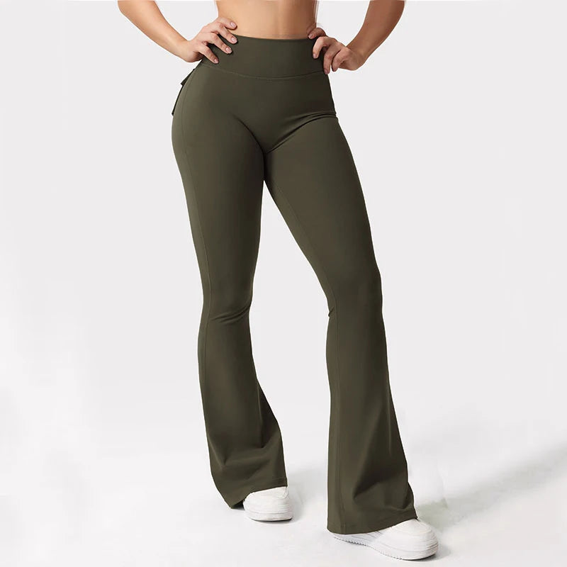 Women's Yoga Flare Trousers With Pockets For Gym And Outdoors