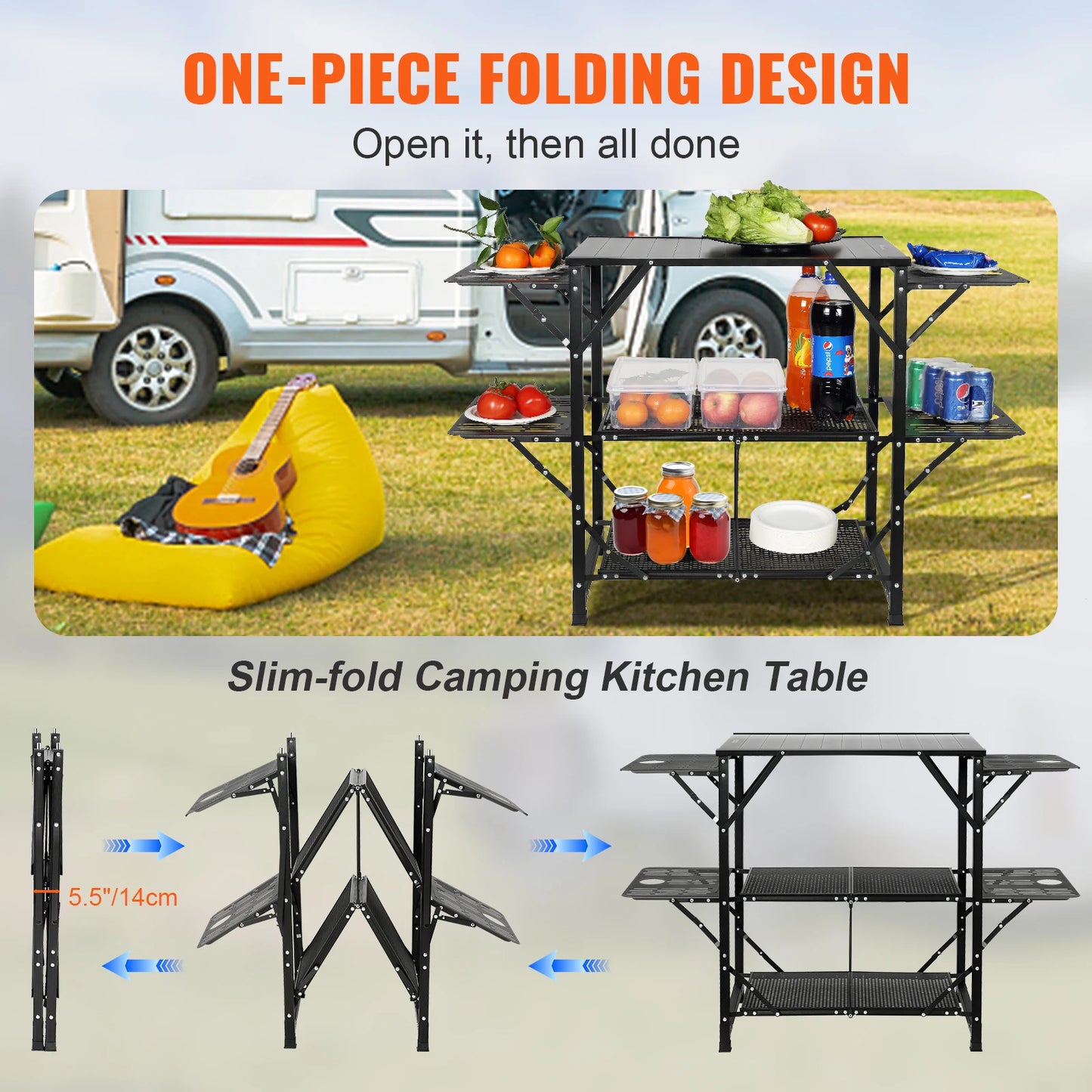 SucceBuy Aluminum Folding Camping Kitchen Table Portable Outdoor Cook Station