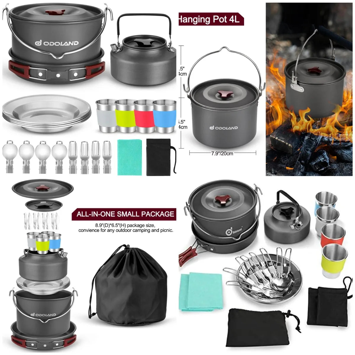 YTYIN 22-Piece Camping Cookware Kit For Four With Kettle