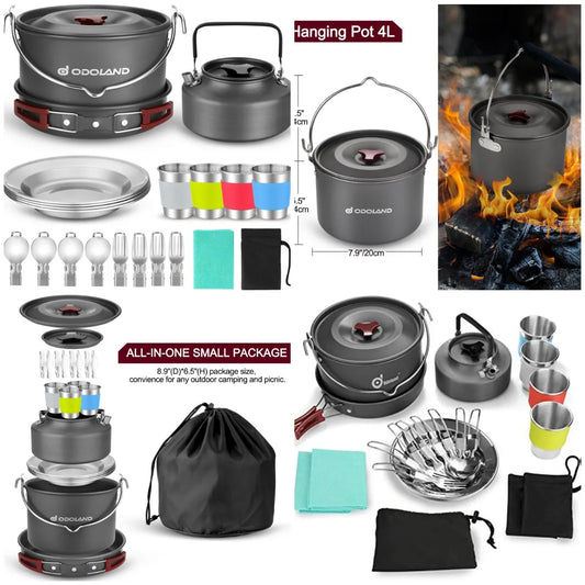 YTYIN 22-Piece Camping Cookware Kit For Four With Kettle