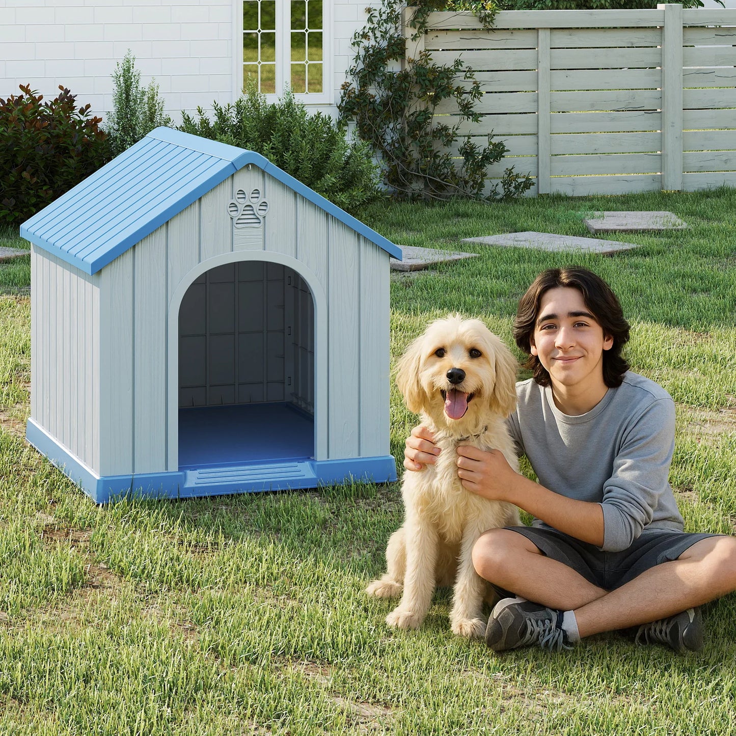 Basic Plastic Dog House Weatherproof Indoor Outdoor Shelter