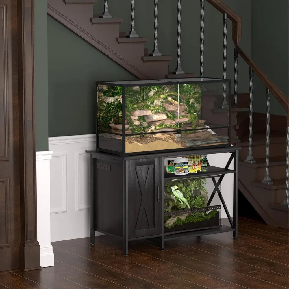 Reptile Tank Stand With Power Outlet And Storage Cabinet